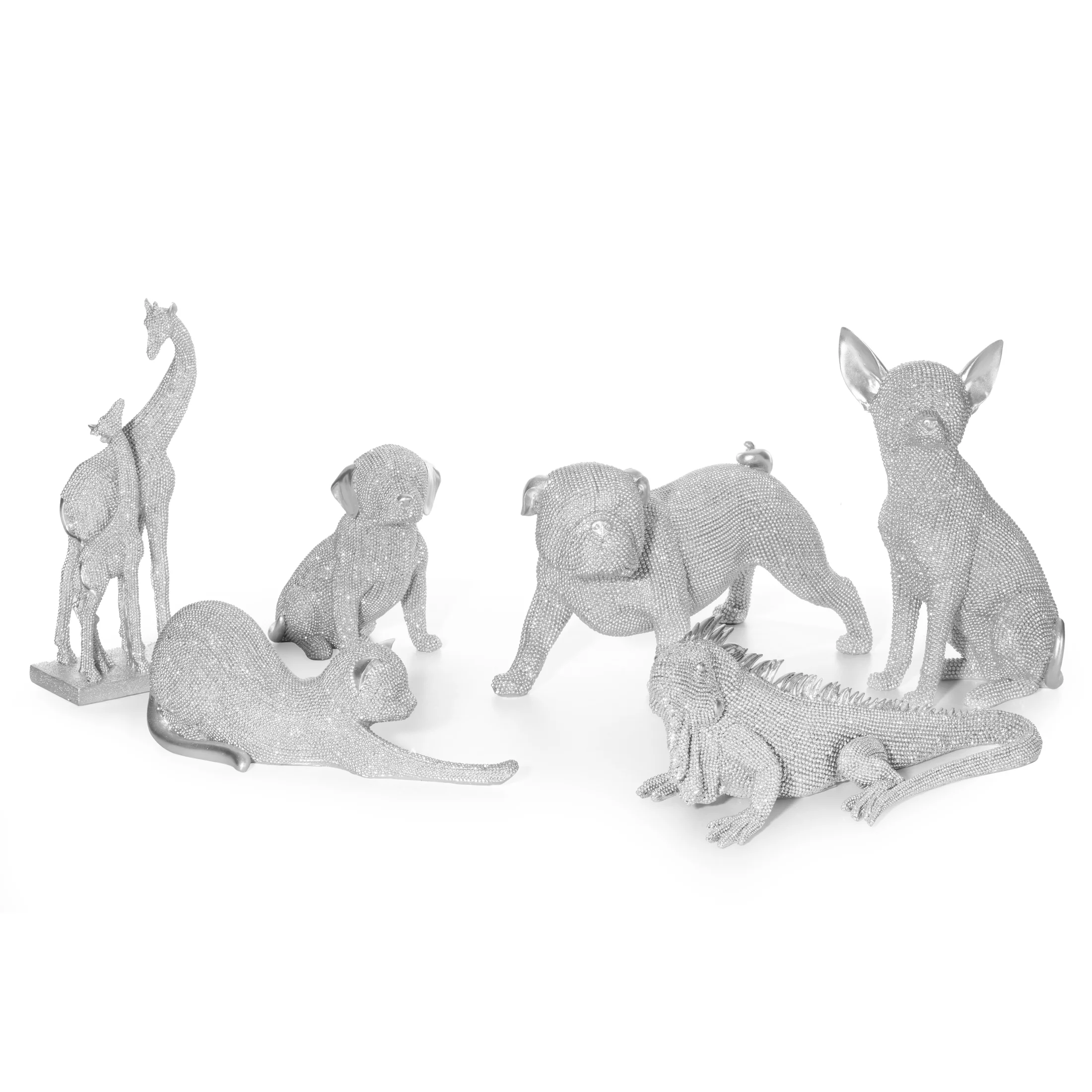 Figurka srebrna żyrafa o drobnym strukturalnym wzorze 11x7x27 cm ELDO 1 Eurofirany