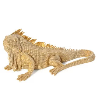 Figurka złota iguana o drobnym strukturalnym wzorze 31x15x12 cm ELDO 2 Eurofirany