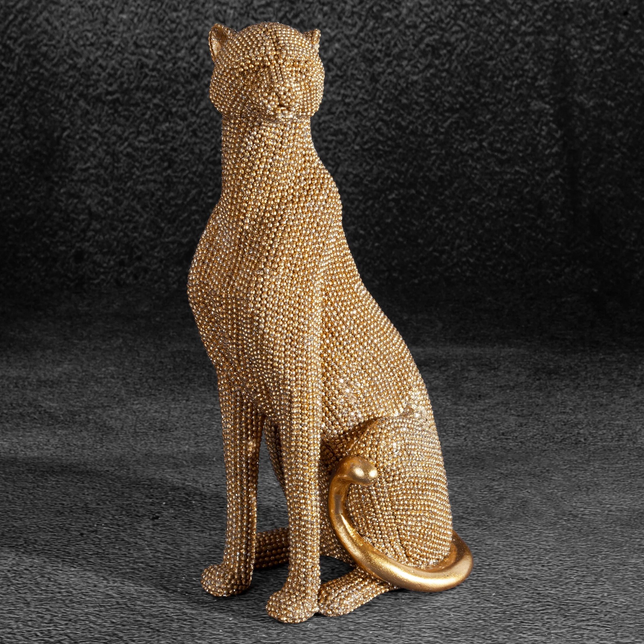 Figurka złota pantera o drobnym strukturalnym wzorze 12x8x23 cm ELDO 2 Eurofirany