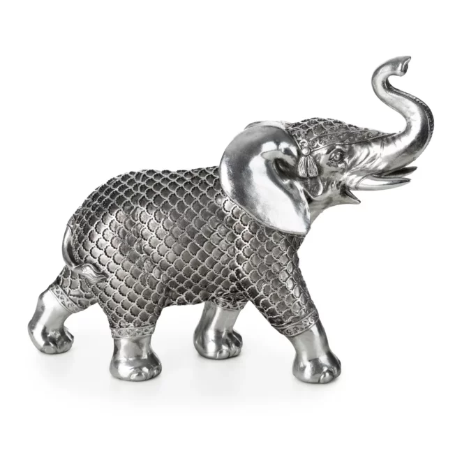 Figurka ceramiczna stalowo-srebrna słoń o drobnym wytłaczanym wzorze kratki 9x25x20 cm EVAN Eurofirany
