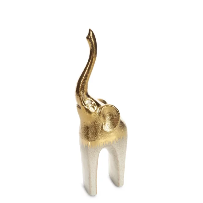 Figurka ceramiczna kremowo-złota słoń z lśniącą powierzchnią 11x7x30 cm MAX 2 Eurofirany