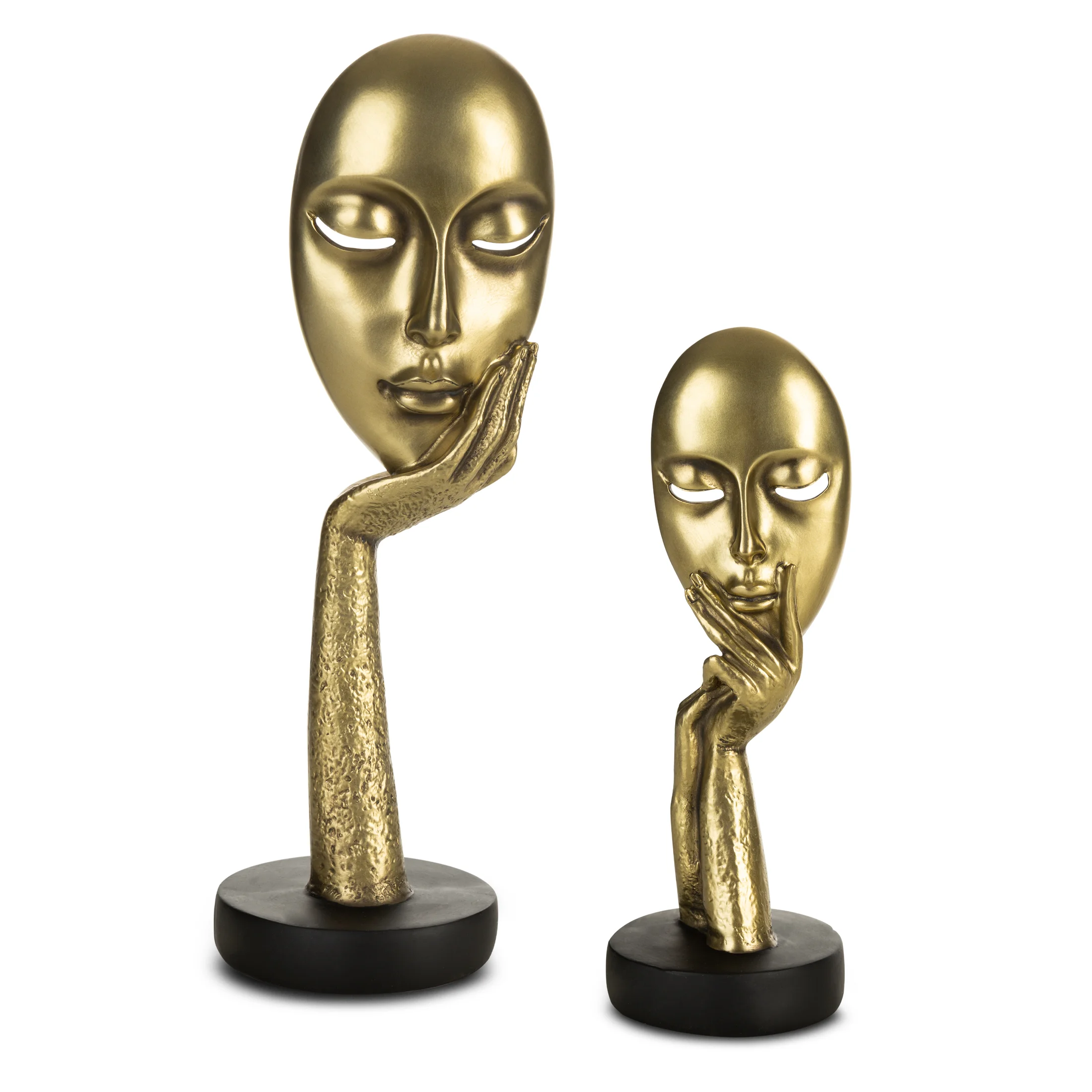 Figurka z glinki ceramicznej złota przedstawiająca maskę teatralną 12x10x28 cm MASK Eurofirany
