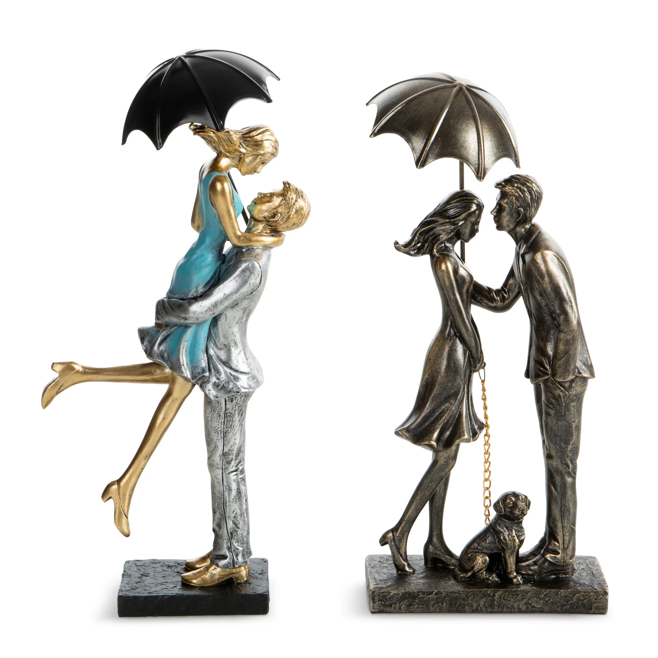 Figurka dekoracyjna niebiesko złota przedstawiająca romantyczną parę 16x9x33 cm ROMA 1 Eurofirany