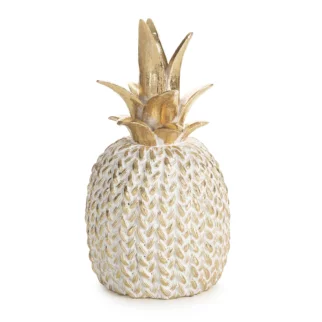 Figurka złota ananas zdobiona wzorem plecionego sweterka 12x12x21 cm MOLI Eurofirany
