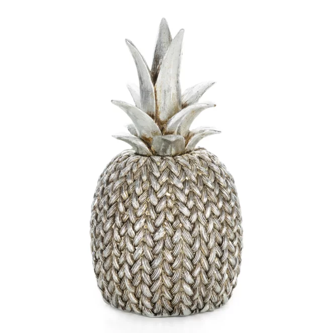 Figurka srebrna ananas zdobiona wzorem plecionego sweterka 12x12x21 cm MOLI Eurofirany