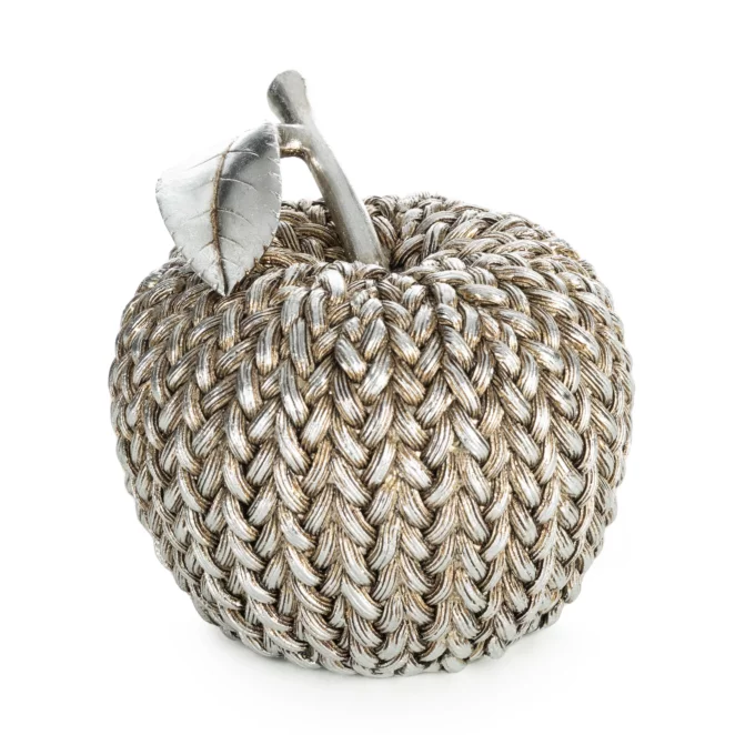Figurka srebrna jabłko zdobiona wzorem plecionego sweterka średnica 13x13 cm MOLI Eurofirany
