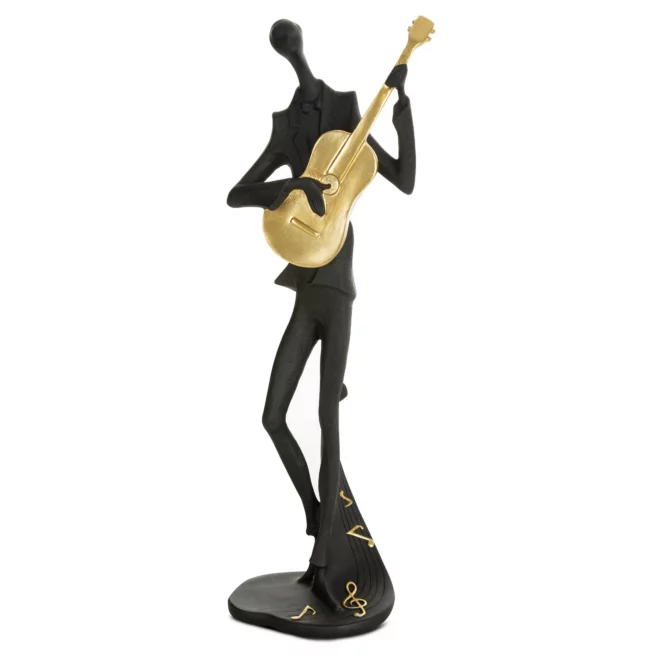 Figurka ceramiczna czarno-złota w kształcie postaci trzymającej kontrabas 13x9x37 cm RICO Eurofirany