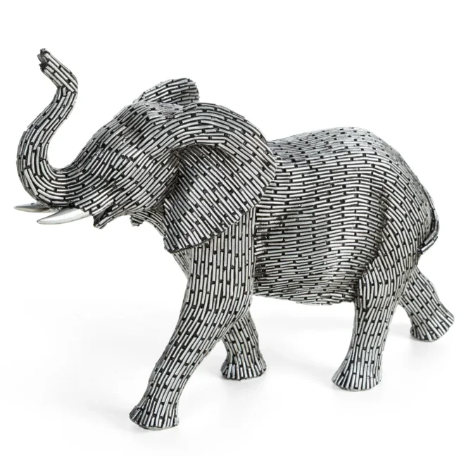 Figurka srebrna w kształcie słonia z metaliczną geometryczną strukturą 27x10x21 cm ZURI Eurofirany