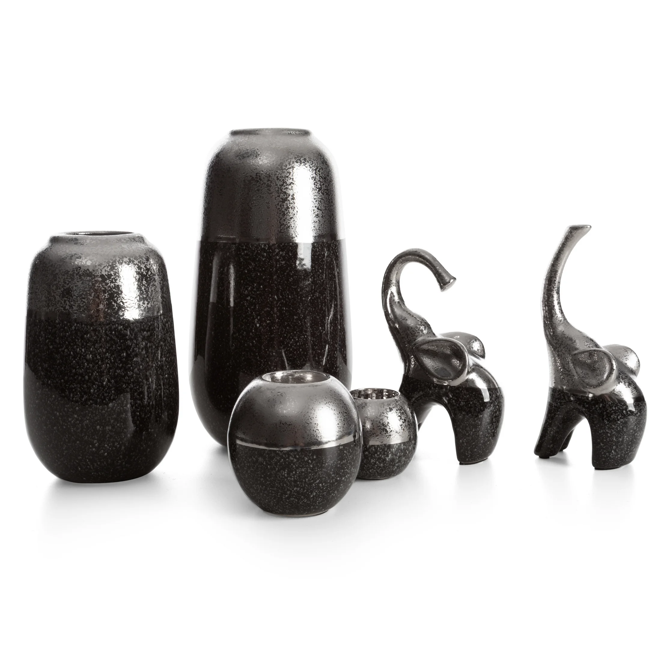 Figurka z glinki ceramicznej srebrno-stalowa słonia 13x8x20 cm LEO Eurofirany