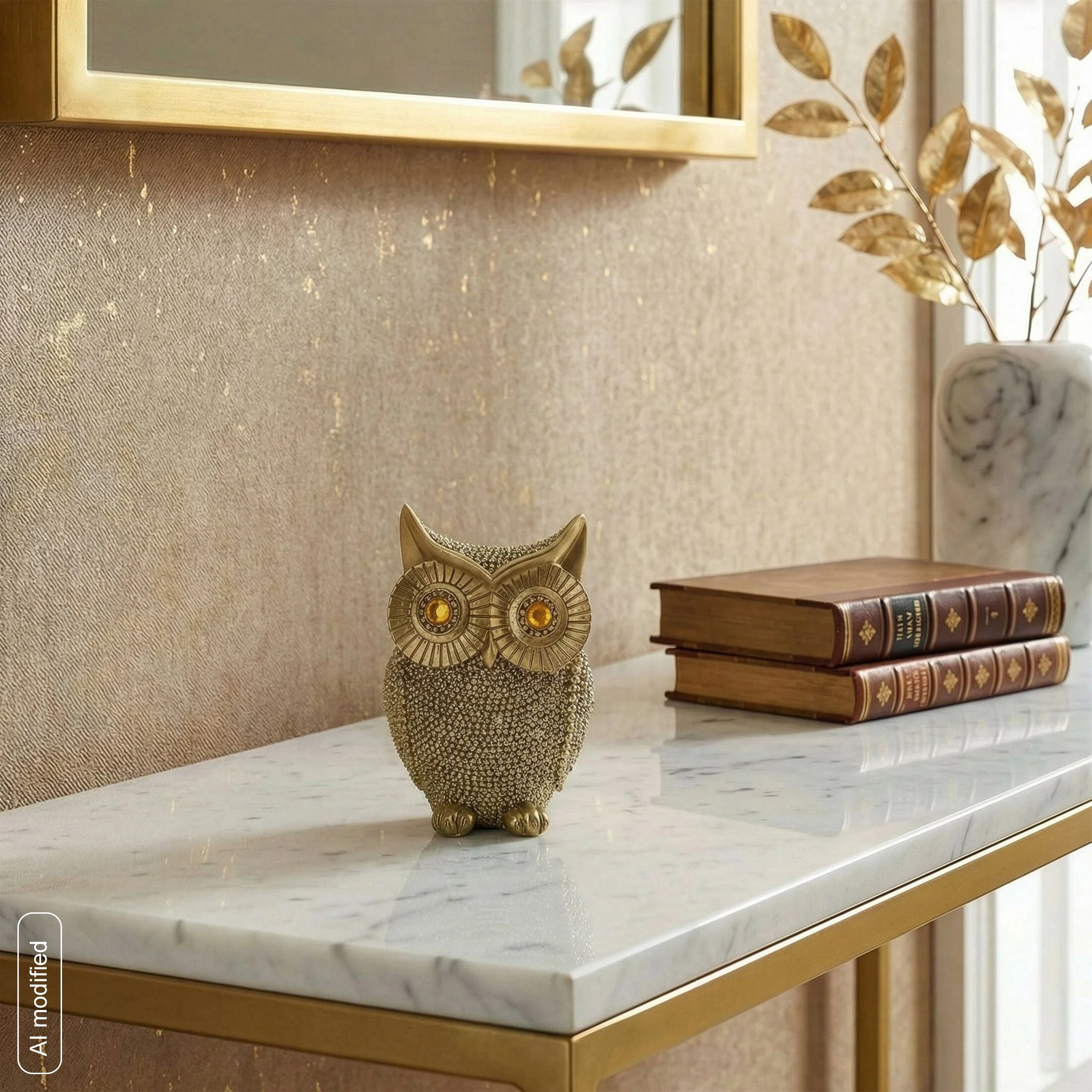 Figurka złota sowa o drobnym strukturalnym wzorze 8x6x11 cm ELDO 2 Eurofirany