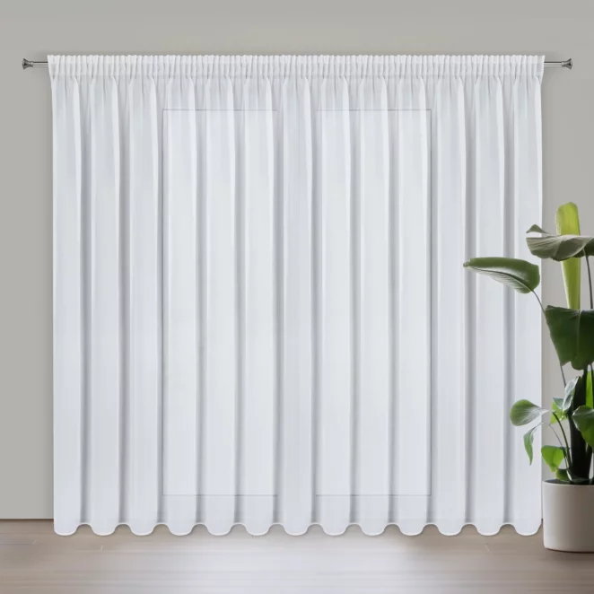 Firana biała z lekkiej tkaniny szyfonowej z delikatnym połyskiem 350x270 cm taśma ARLETA Eurofirany