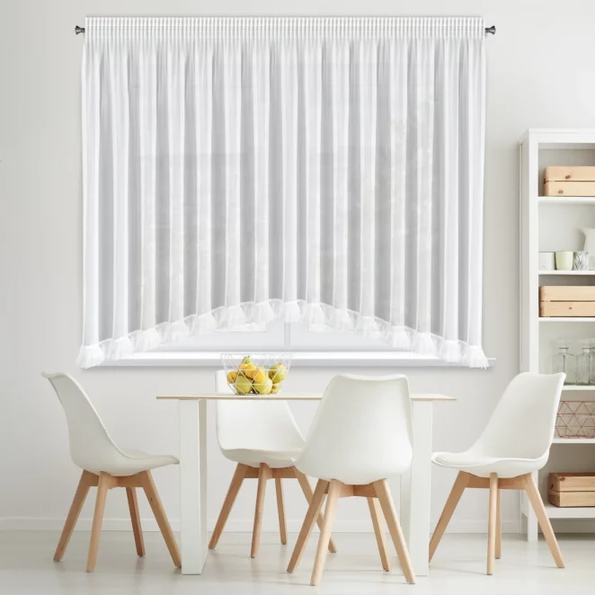 Firana biała łuk z drobnej siateczki z fantazyjną aplikacją 400x160 cm taśma - ARABELLA Eurofirany