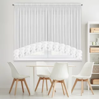 Firana biała łuk z drobnej siateczki z fantazyjną aplikacją 400x160 cm taśma - ARABELLA Eurofirany