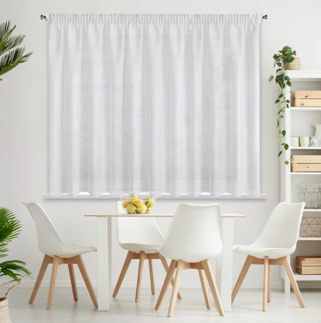 Firana biała o strukturze drobnego deszczyku wzór pionowy 400x150 cm taśma REBECCA Eurofirany