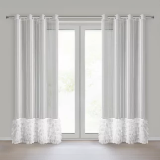 Firana biała z drobnej siateczki z fantazyjną aplikacją 140x250 cm przelotka - ARABELLA Eurofirany