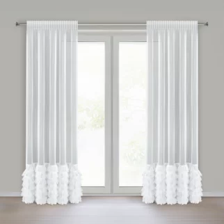 Firana biała z drobnej siateczki z fantazyjną aplikacją 140x270 cm taśma - ARABELLA Eurofirany