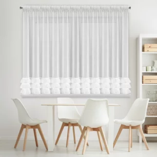 Firana biała z drobnej siateczki z fantazyjną aplikacją 400x160 cm taśma - ARABELLA Eurofirany