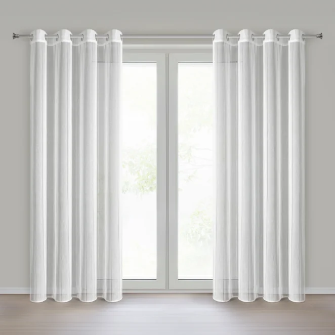 Firana biała z etaminy zdobiona ażurowymi paseczkami 140x250 cm przelotka - WANDA Eurofirany