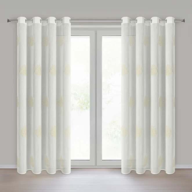 Firana biała z etaminy zdobiona kordonkowym błyszczącym haftem 140x250 cm przelotka -  SABINA Eurofirany