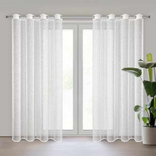 Firana biała z siateczki z moherową nicią 140x250 cm przelotka - KLOE Eurofirany