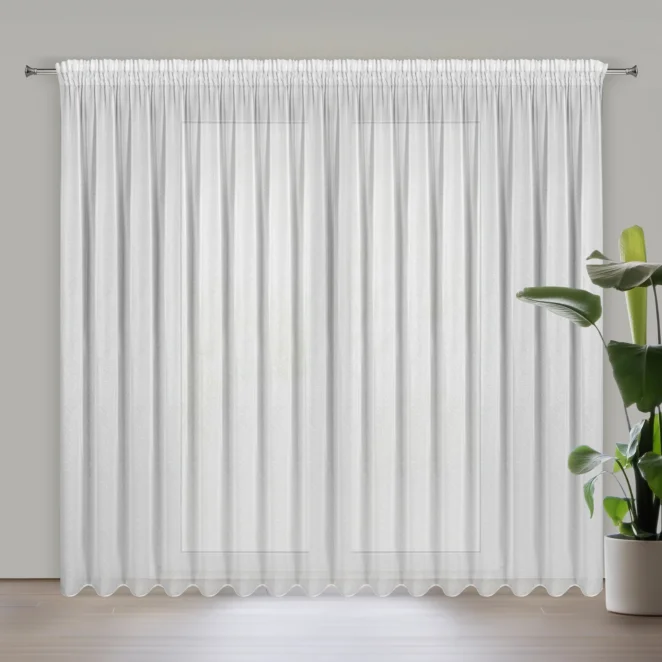Firana biała z szyfonu zdobiona delikatnym wzorem 300x270 cm taśma - TULSA Eurofirany