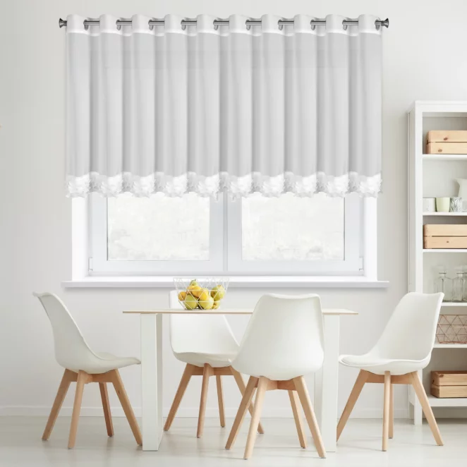 Firana biała z szyfonu zdobiona falbanką  400x80 cm przelotka - LUISA  Eurofirany