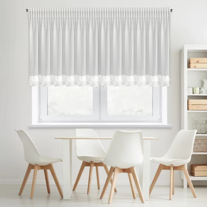 Firana biała z szyfonu zdobiona falbanką  400x80 cm taśma - LUISA  Eurofirany