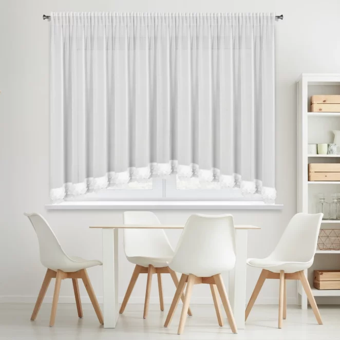 Firana biała z szyfonu zdobiona falbanką układającą się w łuk 400x160 cm taśma - LUISA  Eurofirany