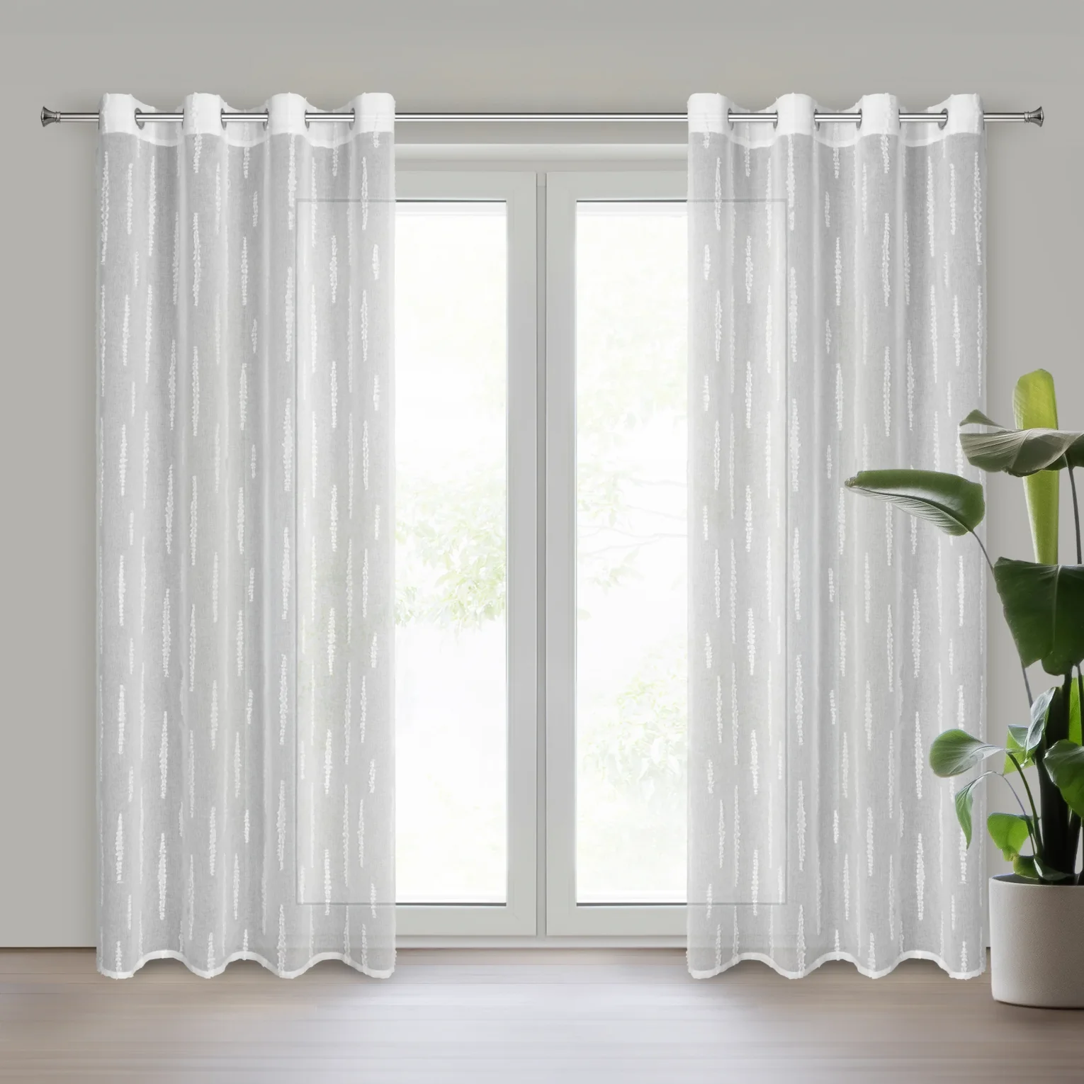 Firana biała zdobiona aplikacją 140x250 cm przelotka ALENI Eurofirany