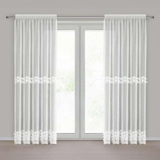 Firana biała zdobiona haftem i efektem 3D 140x250 cm taśma - INGA Eurofirany