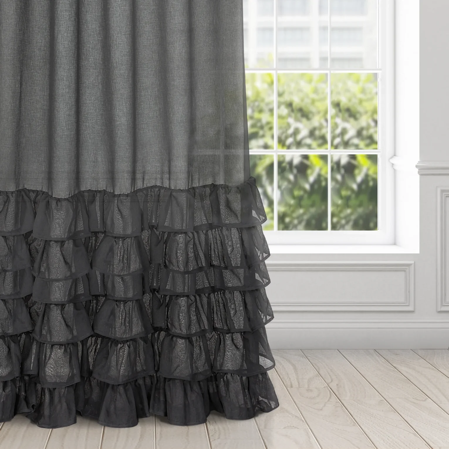 Firana czarna z falbanami 140x250 cm taśma DOLLY DIVA LINE Eurofirany
