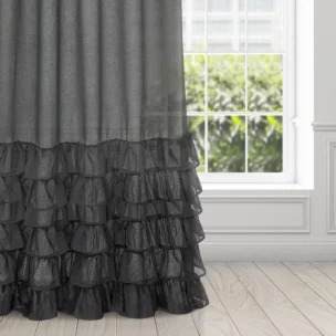 Firana czarna z falbanami 140x250 cm taśma DOLLY DIVA LINE Eurofirany