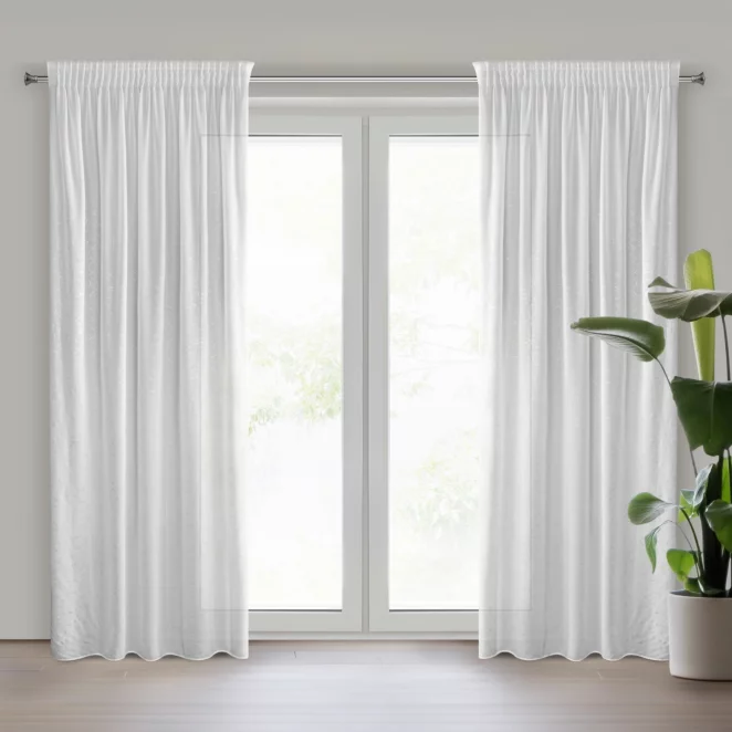 Firana biała z srebrnym nieregularnym wzorem 140x270 cm taśma ROXI Eurofirany