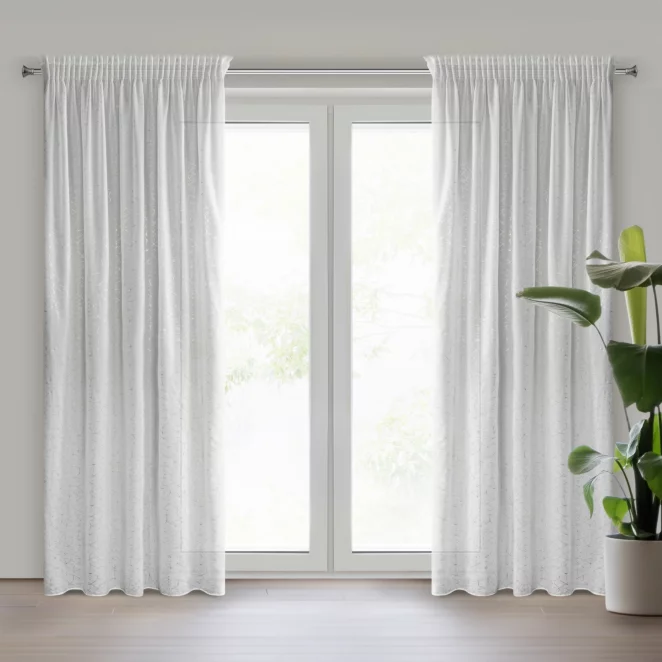 Firana biała z szampańskim nieregularnym wzorem 140x270 cm taśma ROXI Eurofirany