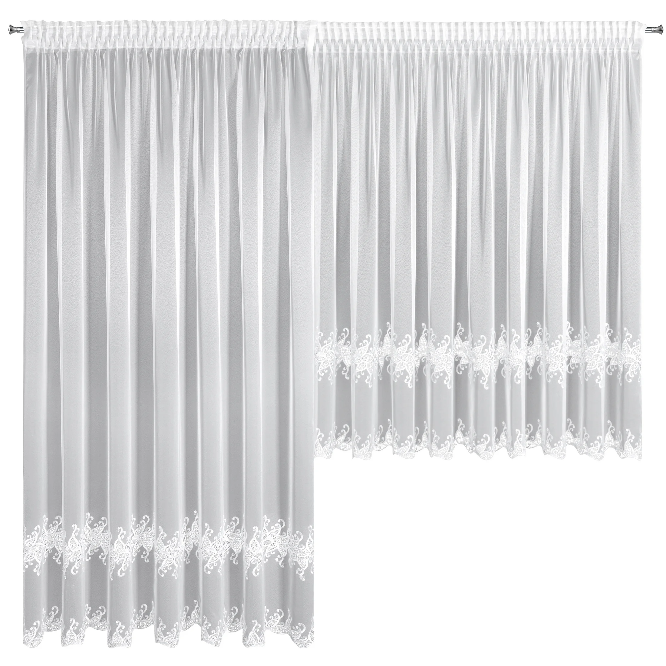 Komplet firan 2 szt białych z tkaniny typu markizeta zdobiona haftem roślinnym 400x160 cm/ 200x250 cm taśma IRIS Eurofirany