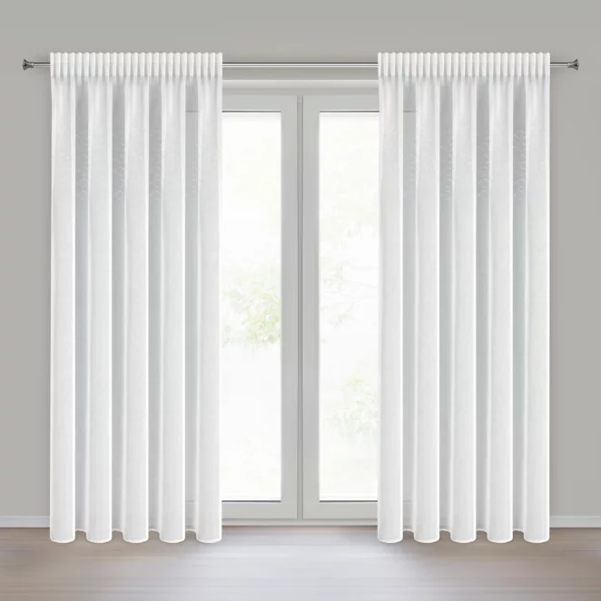 Firana biała z delikatnej etaminy zdobiona błyszczącym pasem kryształków 140x270 cm taśma KLOE Eurofirany