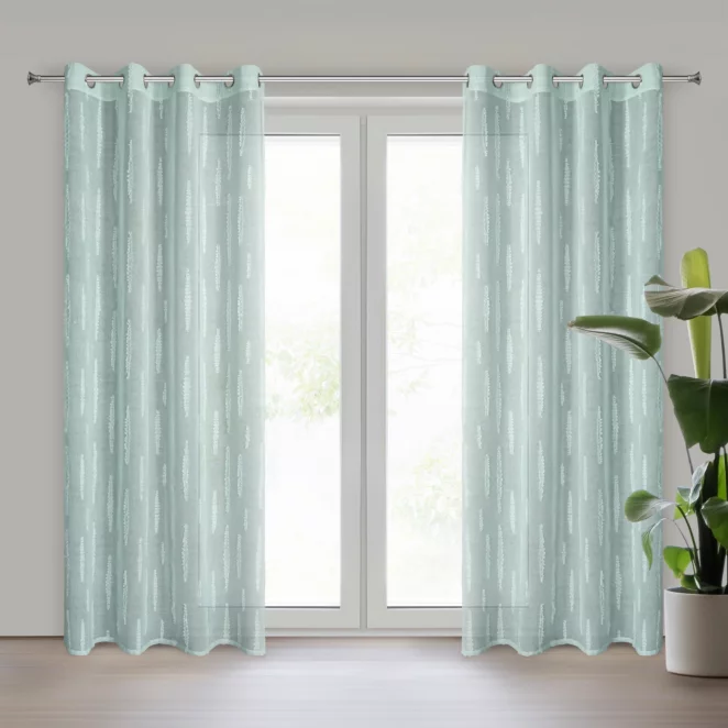 Firana miętowa zdobiona aplikacją 140x250 cm przelotka ALENI Eurofirany