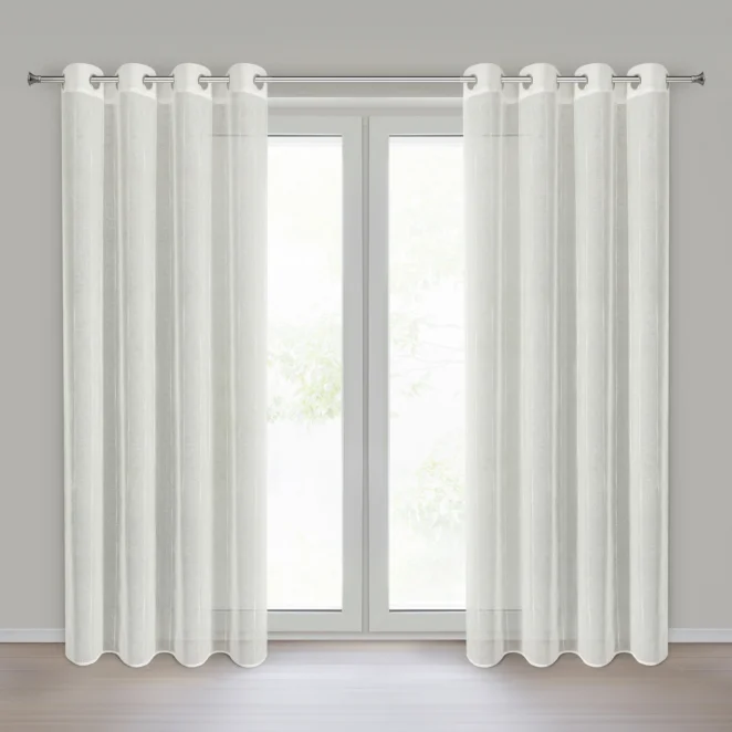 Firana naturalna matowa z haftowanymi paseczkami 140x250 cm przelotka - NELLY Eurofirany