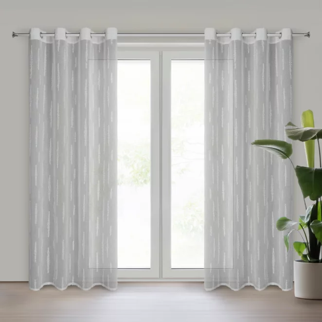 Firana srebrna zdobiona aplikacją 140x250 cm przelotka ALENI Eurofirany