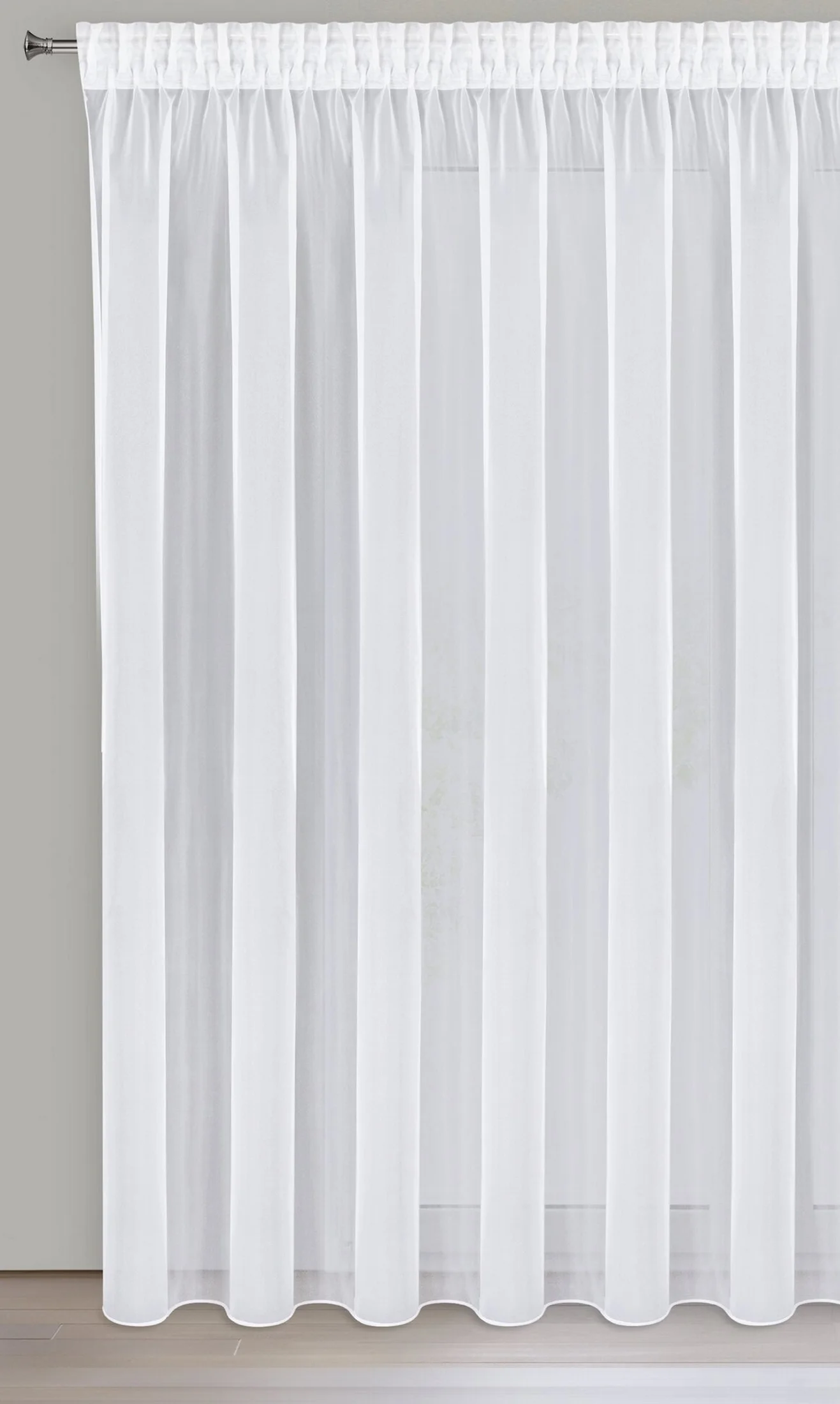 Firana biała z gładkiego mlecznego woalu wykończona szwem obciążającym VIOLET 400x230 cm taśma Eurofirany