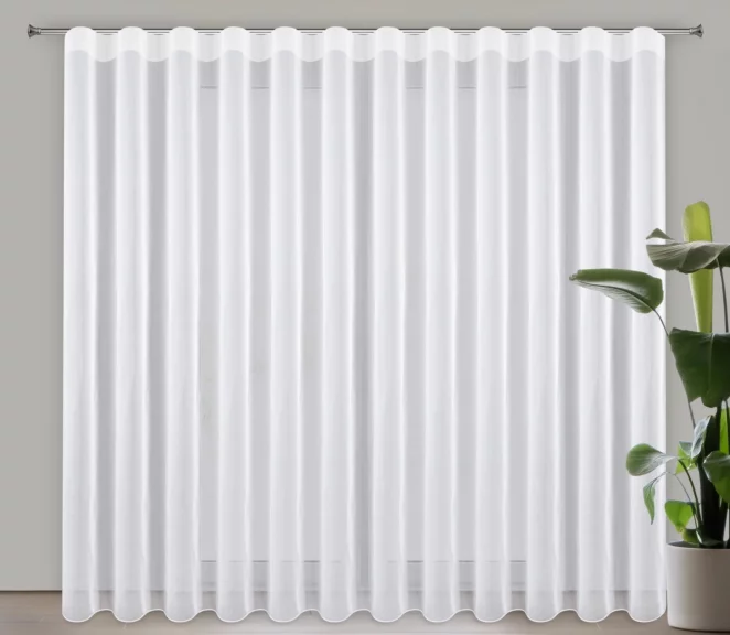 Firana biała z gładkiego mlecznego woalu wykończona szwem obciążającym VIOLET 200x230 cm fala 1:2 Eurofirany