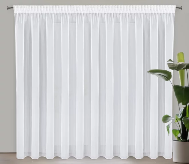 Firana biała z gładkiego mlecznego woalu wykończona szwem obciążającym VIOLET 500x300 cm taśma Eurofirany
