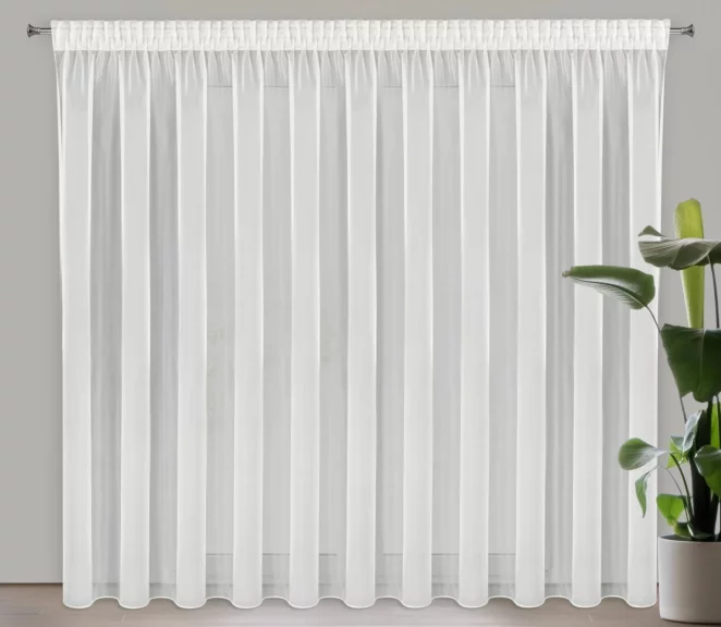 Firana kremowa z gładkiego mlecznego woalu wykończona szwem obciążającym VIOLET 500x300 cm taśma Eurofirany