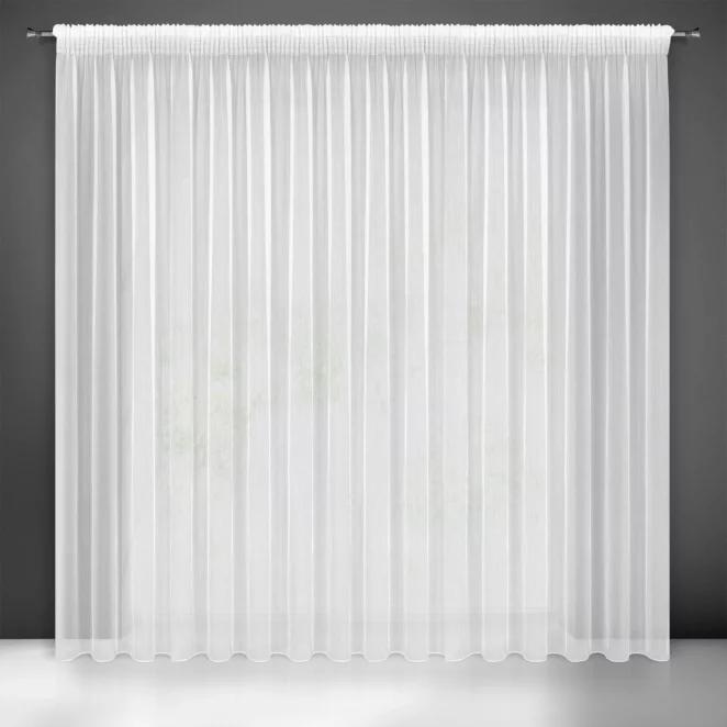 Firana biała z delikatnymi prążkami i efektem deszczyku 350x270 cm taśma PILAR Eurofirany