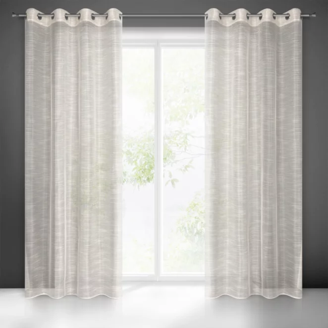Firana naturalna z rysunkiem poziomych nitek na błyszczącym tle 140x250 cm przelotka RACHEL Eurofirany