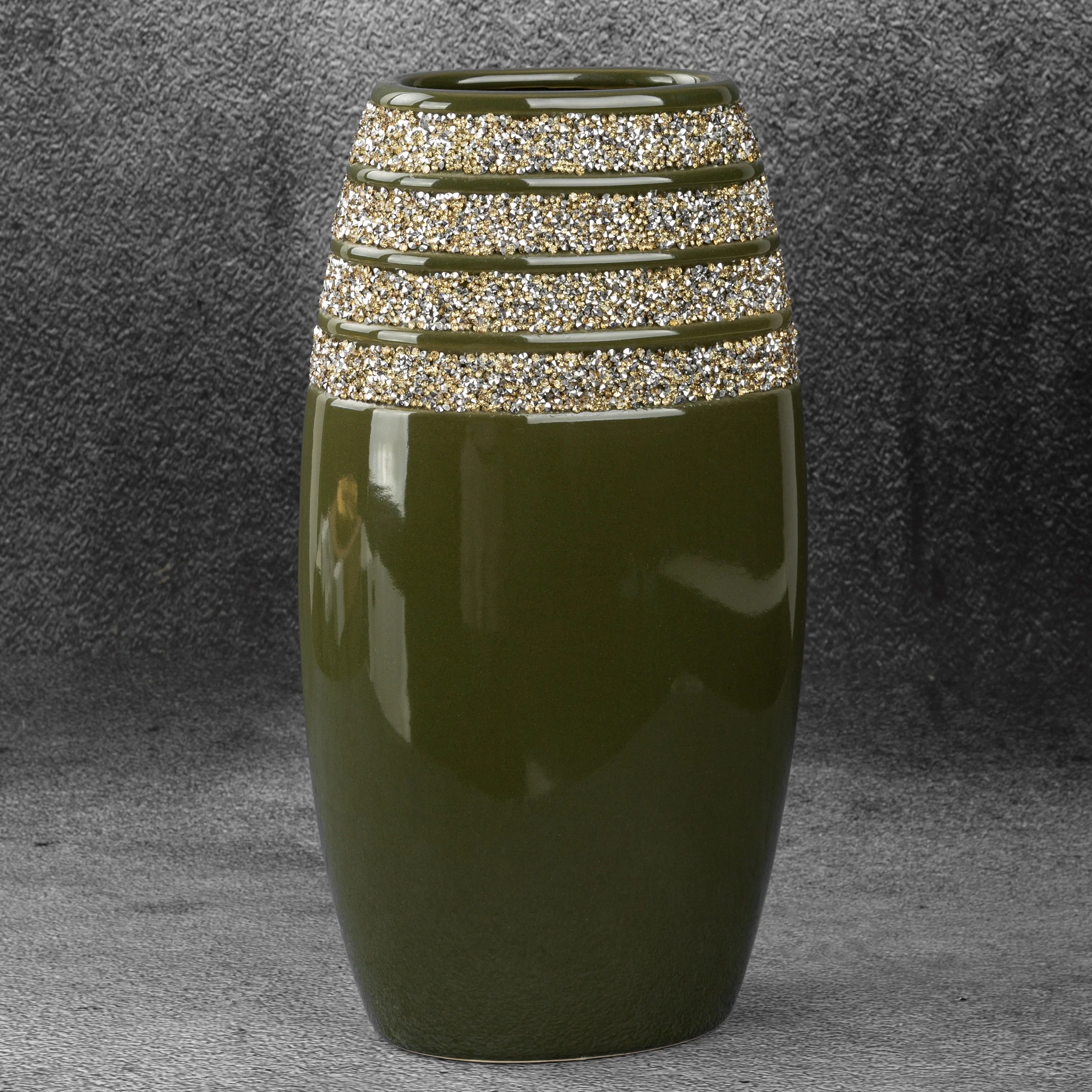GLOW oliwkowy wazon ceramiczny z iskrzącymi drobinkami 18x12x35 cm Eurofirany