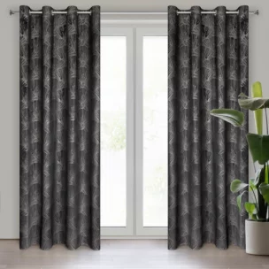 Zasłona czarno, szampańska z motywem roślinnym z tkaniny welwetowej 140x250 cm przelotka GOJA Pierre Cardin Eurofirany