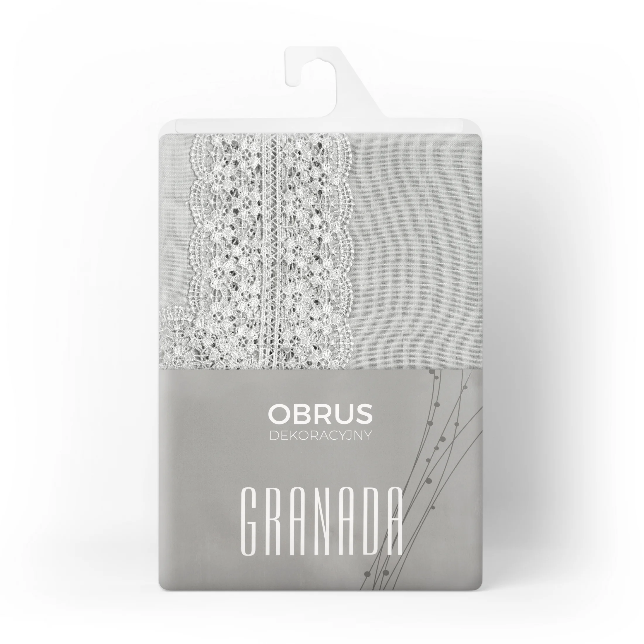 GRANADA SREBRNY OBRUS Z APLIKACJĄ Z KORONKI W KWIATY 85x85 cm EUROFIRANY