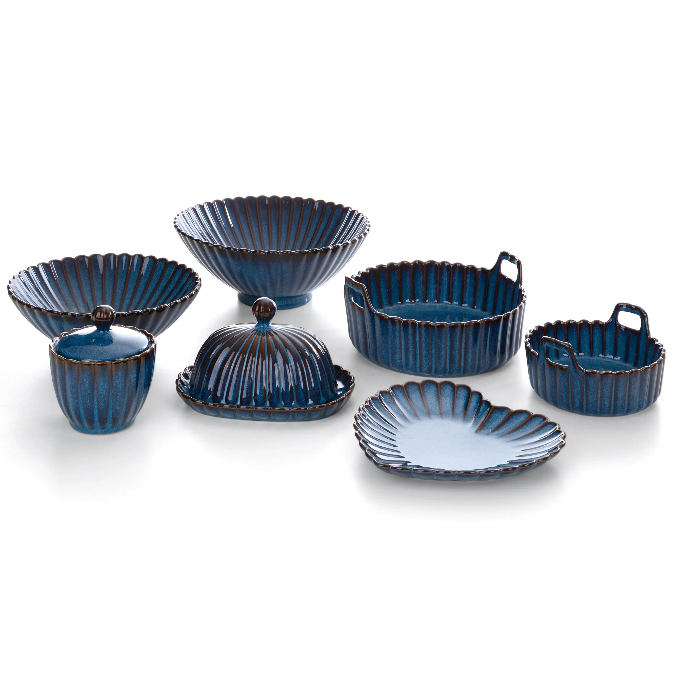 Misa ceramiczna dekoracyjna granatowa zdobiona przecieranym wzorem 17x16x8 cm AVRIL 3 Eurofirany