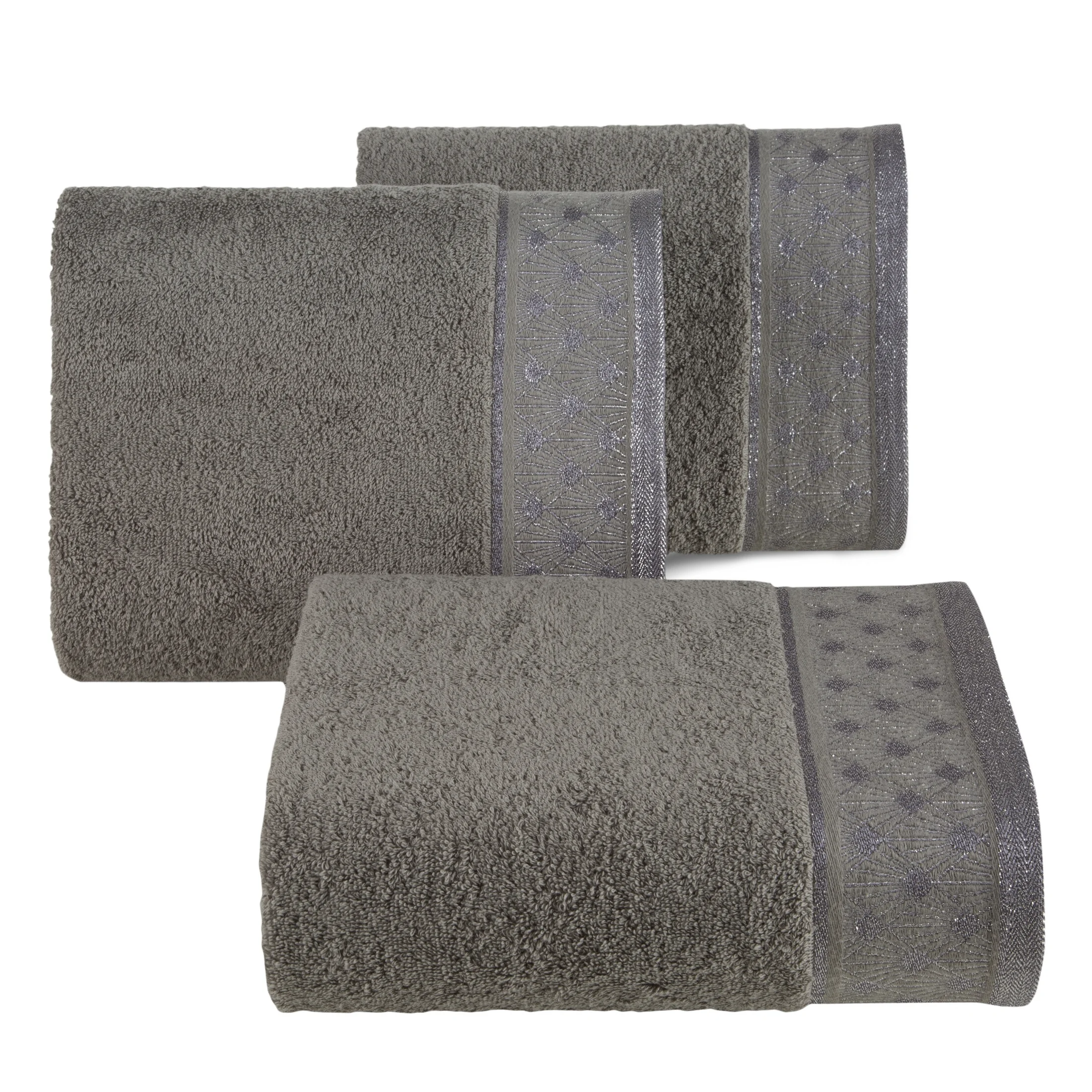 HANA SREBRNY RĘCZNIK KĄPIELOWY Z ŻAKARDOWĄ BORDIURĄ 70x140 cm EUROFIRANY DIVA LINE